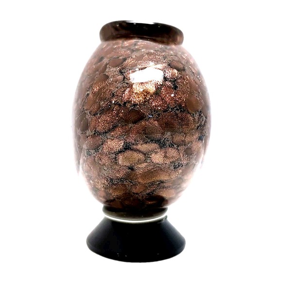 Dale Tiffany Hand Blown Art Glass Vase Brown Copper Gold Speckle Sparkle Oval 5" - Picture 2 of 8